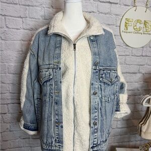 Cream Sherpa-Lined Light Blue Denim Jacket